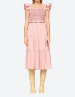 Sea Simona Smocked Tie Back Dress in Blossom Pink - women