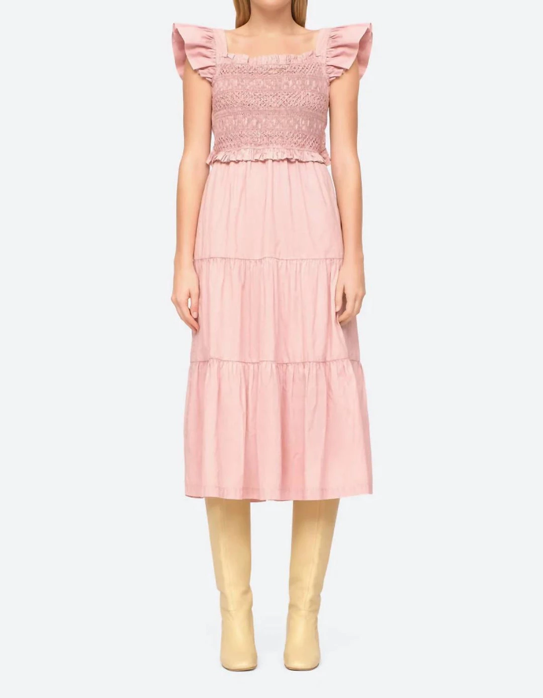Sea Simona Smocked Tie Back Dress in Blossom Pink - women 1 Sea Simona Smocked Tie Back Dress in Blossom Pink - women