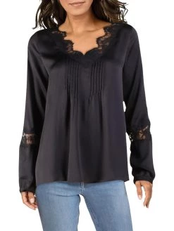 Current Air Womens Lace Detail Long Sleeve Blouse