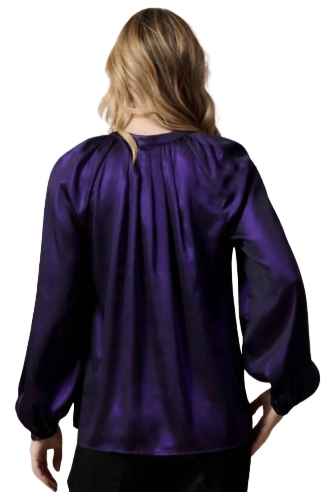Current Air Long Sleeve Tie Neck And Pleated Back Blouse in Metallic Purple - women 3 Current Air Long Sleeve Tie Neck And Pleated Back Blouse in Metallic Purple - women - Image 3