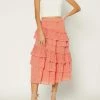 Current Air Slant Tiered Midi Skirt in Coral - women