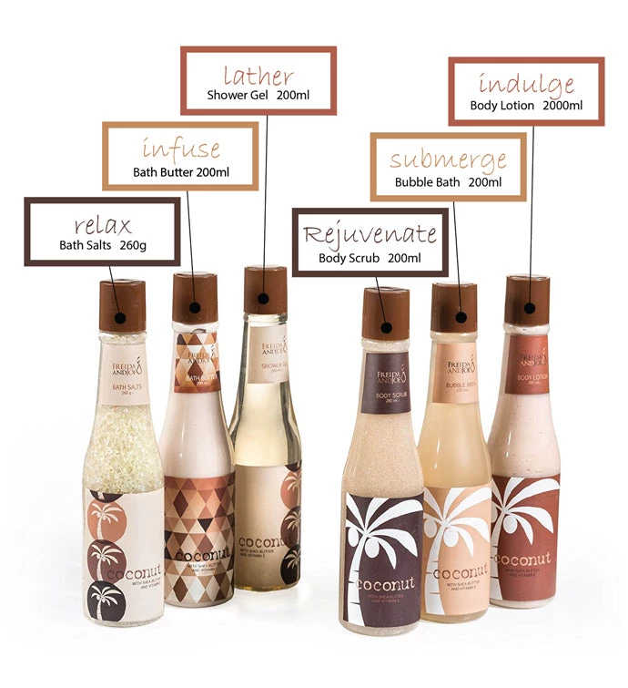 Freida and Joe Tropical Coconut Bath & Body Gift Set in a Wooden Caddie 2 Freida and Joe Tropical Coconut Bath & Body Gift Set in a Wooden Caddie - Image 2