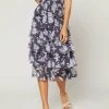 Current Air Floral Print Tiered Skirt Dress in Dark Navy - women
