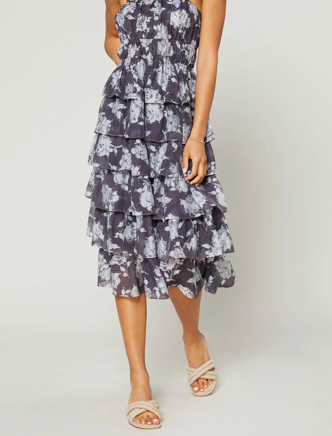 Current Air Floral Print Tiered Skirt Dress in Dark Navy - women 1 Current Air Floral Print Tiered Skirt Dress in Dark Navy - women