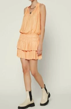 Current Air Split Neck Ruffle Tank Dress in Coral - women