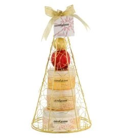 Freida and Joe Candy Cane Bath & Body Gift Set in Gold Tree Iron Caddie