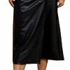 Current Air Side Ruched Vegan Leather Midi Skirt in Black - women
