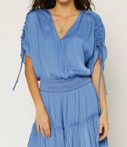Current Air Cinched Sleeve Top in Cornflower Blue - women