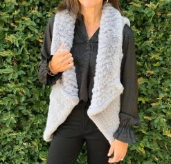 Current Air Draped Collar Faux Fur Vest in Grey - women
