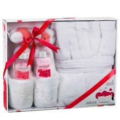 Freida and Joe Bath & Body Spa Gift Set in Pink Peony Fragrance with Luxury Bathrobe & Slippers