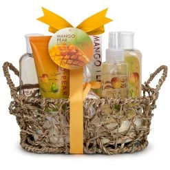 Freida and Joe Woven Basket Mango-Pear Fragrance Bath & Body Set