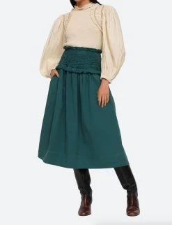 Sea Casey Hand Smocked Skirt in Emerald - women