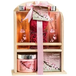 Freida and Joe Cherry Blossom Spa Gift Set in Wood Curio