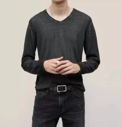 John Varvatos Drew V-Neck Sweater in Charcoal Heather - men