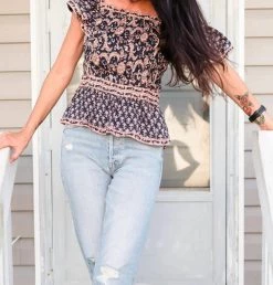 Sea Jasper Border Smocked Top in Multi - women