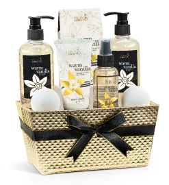 Freida and Joe Warm Vanilla Bath & Body Gift Set in Gold Basket