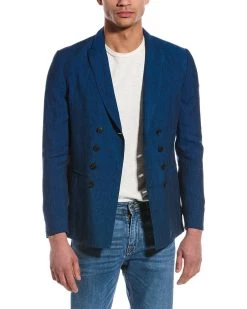 John Varvatos Slim Fit Double-Breasted Suede-Trim Linen Blazer - men