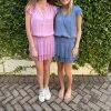 Current Air Split Neck Ruffle & Smock Mini Dress in Lavender Pink - women
