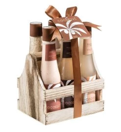 Freida and Joe Tropical Coconut Bath & Body Gift Set in a Wooden Caddie