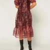Current Air Sheer Overlay Midi Dress in Red - women