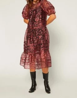 Current Air Sheer Overlay Midi Dress in Red - women