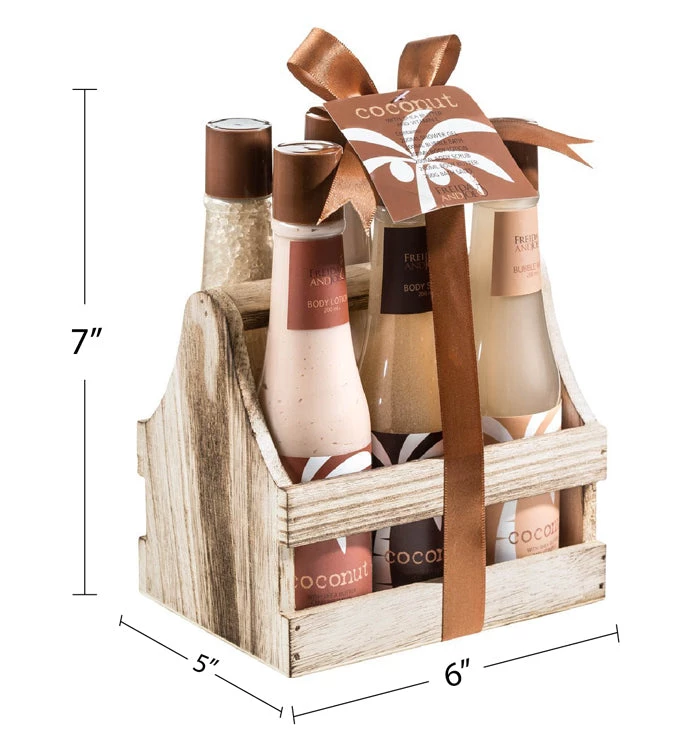 Freida and Joe Tropical Coconut Bath & Body Gift Set in a Wooden Caddie 3 Freida and Joe Tropical Coconut Bath & Body Gift Set in a Wooden Caddie - Image 3