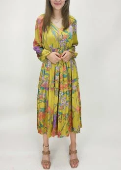 Current Air Leena Floral Midi Dress in Yellow Floral - women