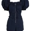 Sea Cara Puff Sleeve Twill Romper in Navy - women