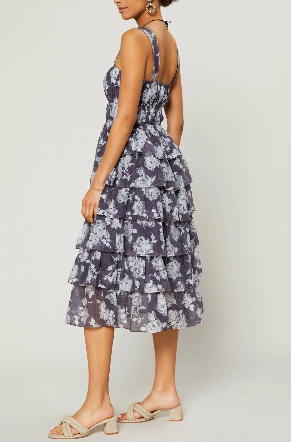 Current Air Floral Print Tiered Skirt Dress in Dark Navy - women 2 Current Air Floral Print Tiered Skirt Dress in Dark Navy - women - Image 2